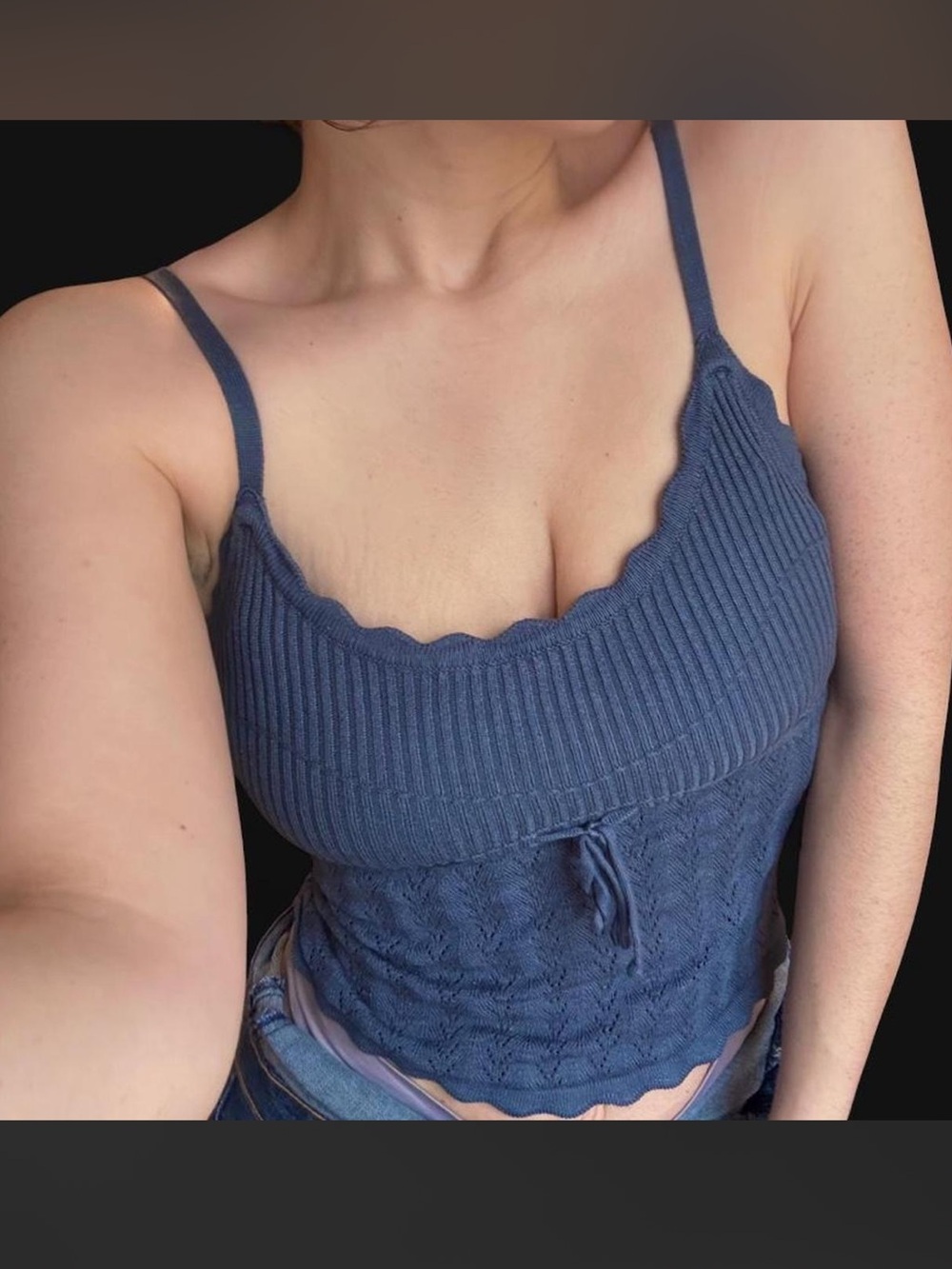 NWOT RSQ Pointelle Knit Scalloped Cropped Cami Top